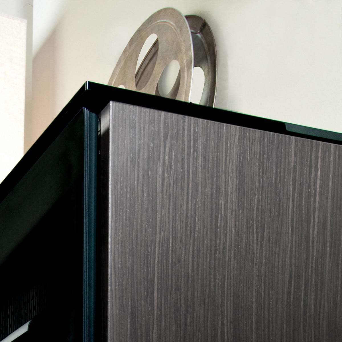 Salamander Chameleon Collection Oslo 329 Twin Speaker Integrated Corner Cabinet (Black Oak with Smoked Glass Doors & Black Glass Top)