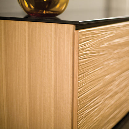 Salamander Chameleon Collection Denver 345 Quad Speaker Integrated Cabinet (Deep Textured Natural Oak with Black Glass Top)